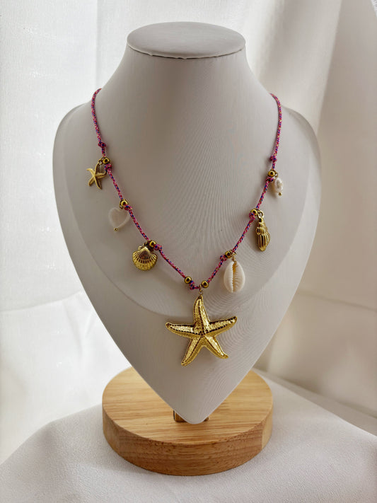 Collier EVAYA bijou étoile de mer acier inoxydable avec pendentifs coquillages et perles sur chaîne fine