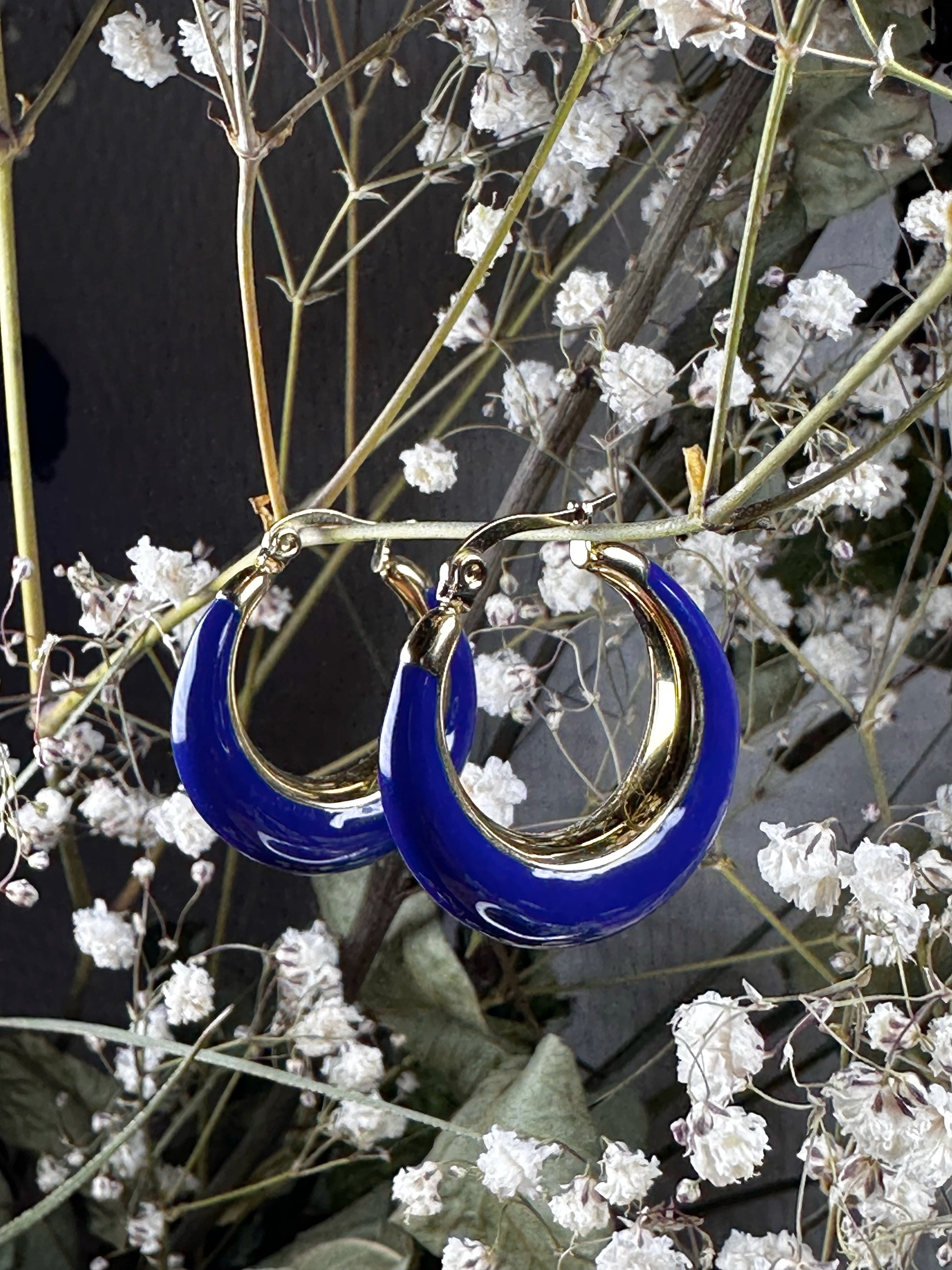 Boucles d'oreilles EVAYA créoles or bleu acier inoxydable femme avec finition brillante et design élégant
