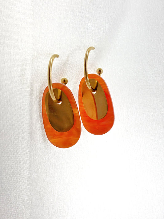 Boucles d'oreilles créoles orange doré acier inoxydable femme élégantes et modernes